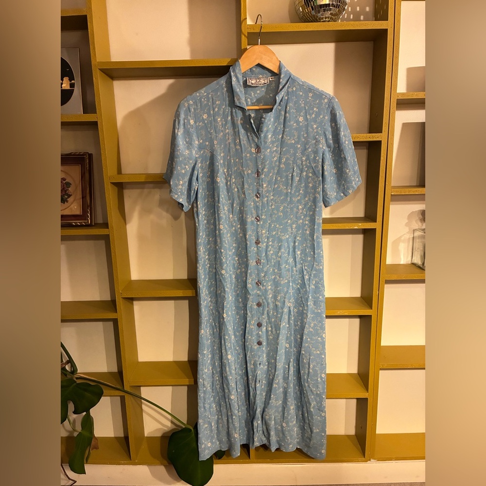 Vintage 90s Julia Floral Midi Button-Front Dress